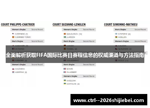 全面解析获取FIFA国际比赛日赛程信息的权威渠道与方法指南