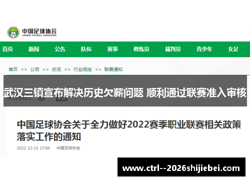 武汉三镇宣布解决历史欠薪问题 顺利通过联赛准入审核 武汉三镇宣布解决历史欠薪问题 顺利通过联赛准入审核
